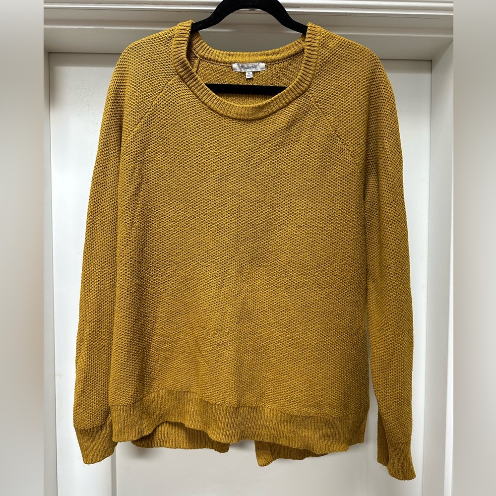 Madewell split back knit sweater saffron mustard color size XL